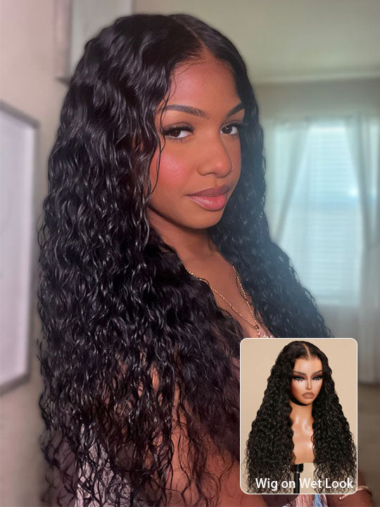 Bye Bye Knots 13x6 Lace Frontal Wig Water Wave Pull & Go Drawstring Glueless Wigs