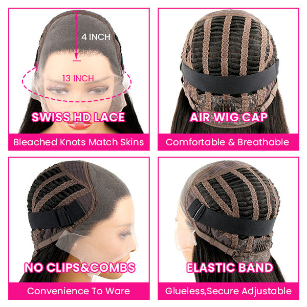 [Wear & Go] Air Wig Highlight P4/27 13x4 Lace Wigs 14A Straight Virgin Hair
