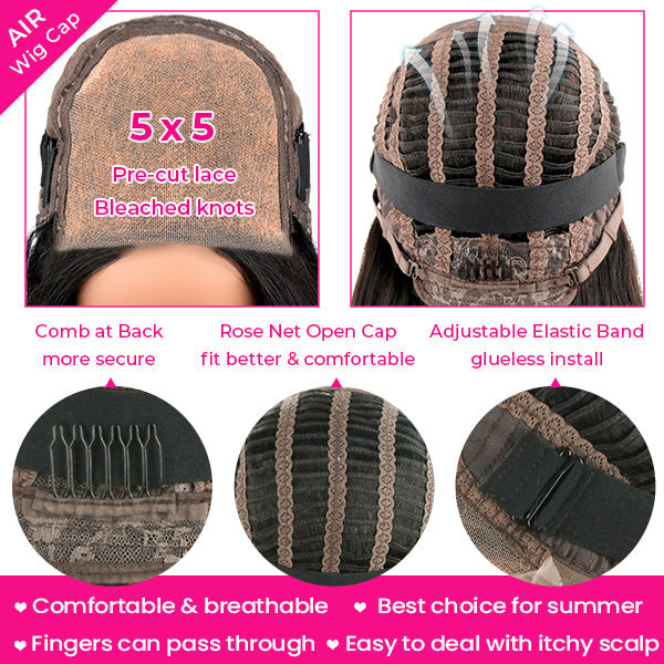 [Wear & Go] Air Cap Wig Highlight Hair Glueless 5x5 Lace Wig 14A Virgin Human Hair