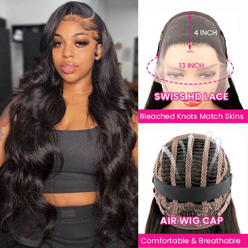 [Wear & Go] Breathable Air Wig 3D Body Wave 13x4 Lace Front Human Hair Wigs