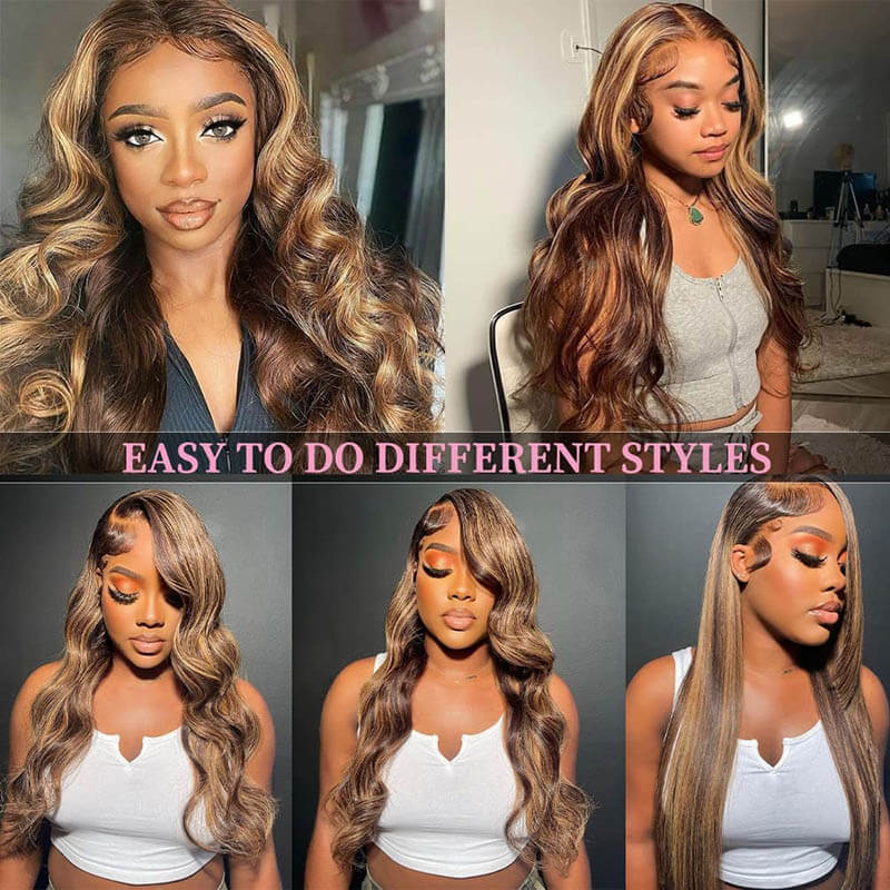 [Wear & Go] Breathable Air Wig Highlight 3D Body Wave 13x4 Lace Front Human Hair Wigs