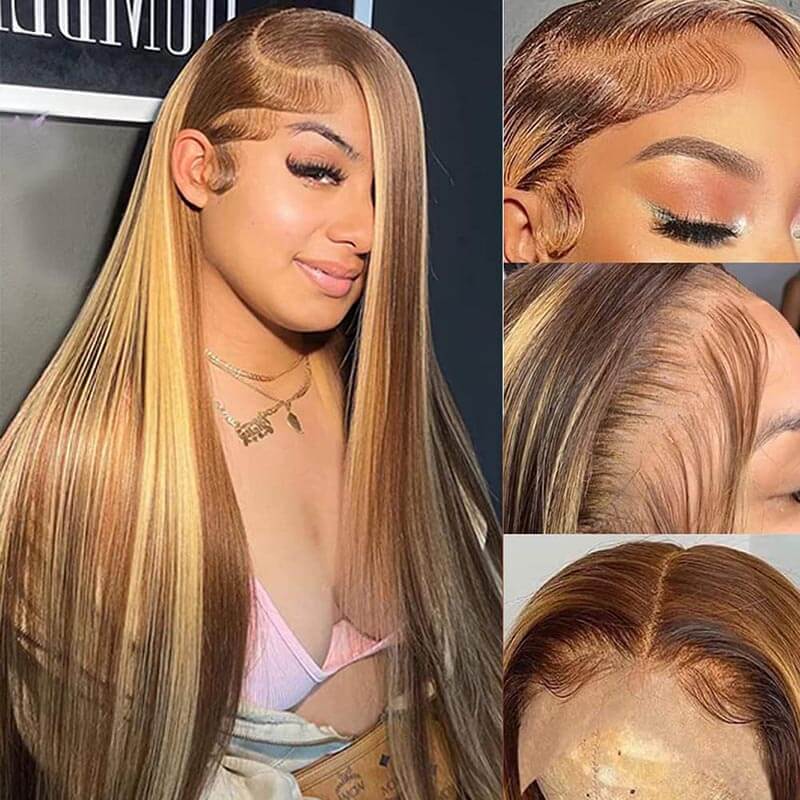 [Wear & Go] Air Wig Highlight P4/27 13x4 Lace Wigs 14A Straight Virgin Hair