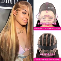 [Wear & Go] Air Wig Highlight P4/27 13x4 Lace Wigs 14A Straight Virgin Hair