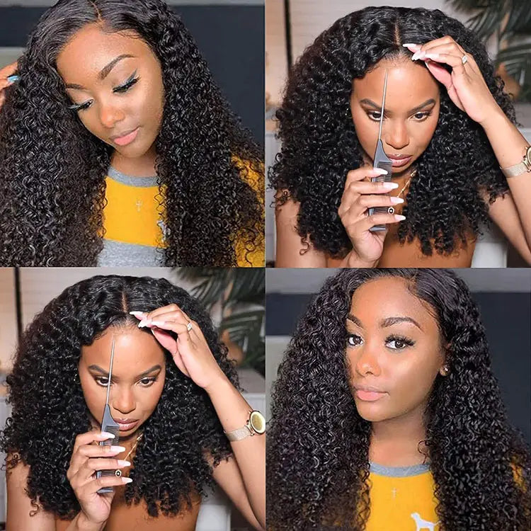 Double Drawn Kinky Curly Glueless 5x5 HD Lace Closure Wig Brazilian Human Hair Wigs