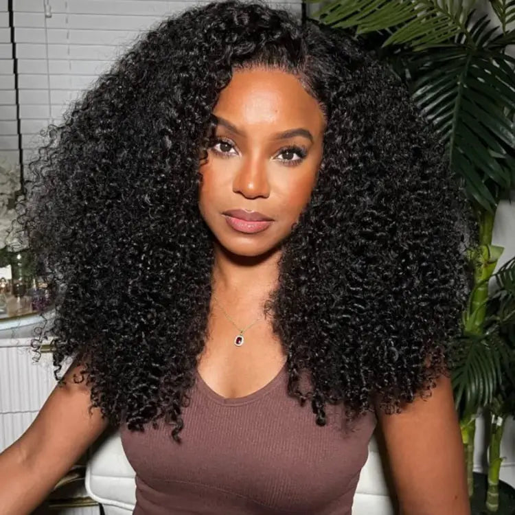Double Drawn Kinky Curly Glueless 5x5 HD Lace Closure Wig Brazilian Human Hair Wigs