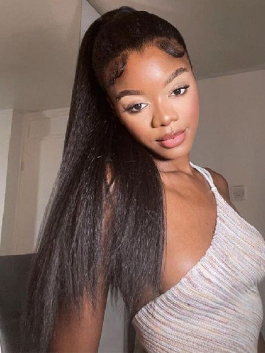 300% Density 360 Lace Frontal Ponytail Wig Widows Peak Hairline Yaki Straight Glueless Lace Wig Kisslove Hair