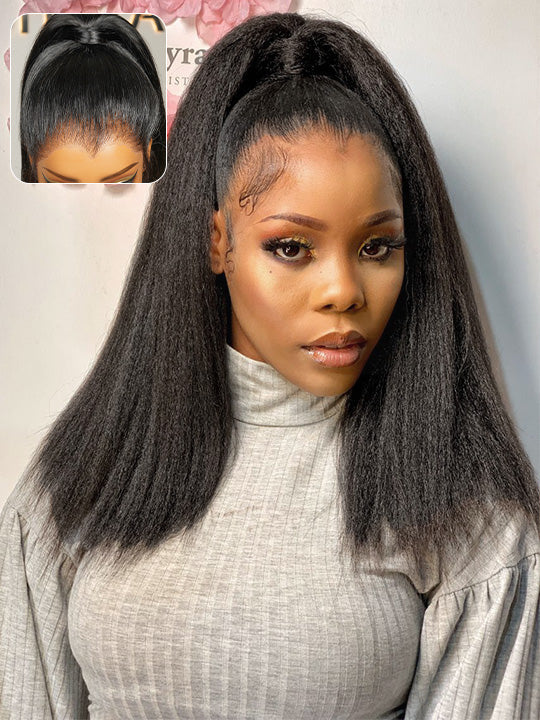 300% Density 360 Lace Frontal Ponytail Wig Widows Peak Hairline Yaki Straight Glueless Lace Wig Kisslove Hair
