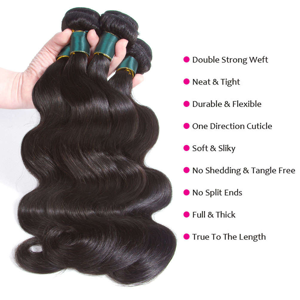 13*4 HD Lace Frontal With Bundles Body Wave 12A Brazilian Virgin Human Hair Weave