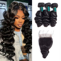 4*4 Lace Closure With Bundles Loose Wave 12A Brazilian Virgin Human Hair Weave