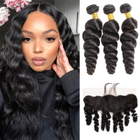 Loose Wave 3 Bundles With 13x4 HD Lace Frontal Closure 10A Brazilian Human Hair
