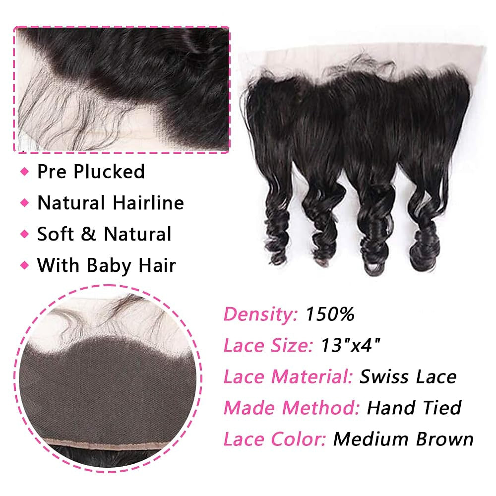 Loose Wave 3 Bundles With 13x4 HD Lace Frontal Closure 10A Brazilian Human Hair