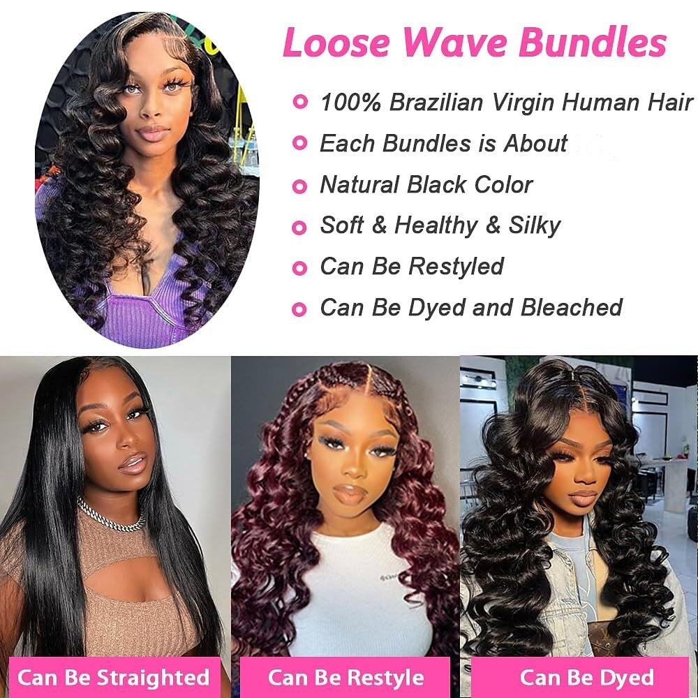 Loose Wave 3 Bundles With 13x4 HD Lace Frontal Closure 10A Brazilian Human Hair