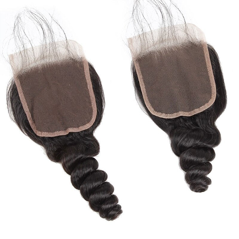 Loose Wave 3 Bundles With 4*4 Lace Closure 10A Brazilian Human Hair Weaves