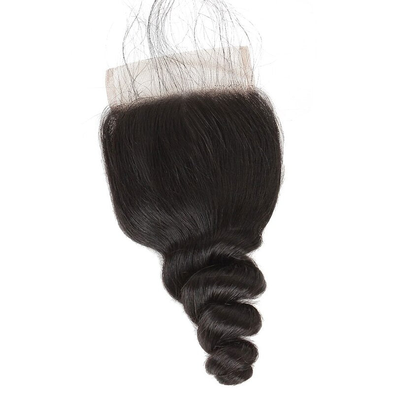 Loose Wave 3 Bundles With 4*4 Lace Closure 10A Brazilian Human Hair Weaves