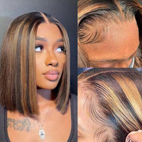 Highlight Straight Bob 5x5 Transparent Lace Wigs 100% Human Hair For Women