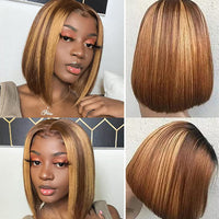 Highlight Straight Bob 5x5 Transparent Lace Wigs 100% Human Hair For Women