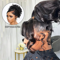 Pre-Styled Body Wave Ponytail with Bangs Face-Framing Invisi Strap 360 Skin Lace Frontal Bleached Knots Glueless Wig