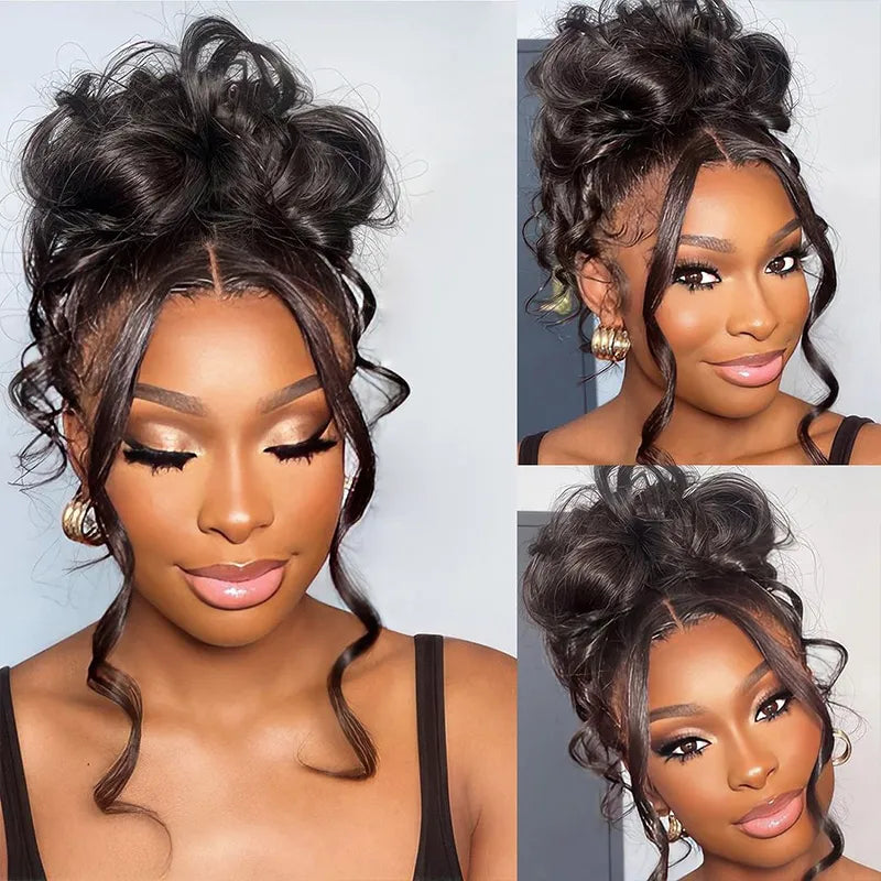 Pre-Styled Body Wave Ponytail with Bangs Face-Framing Invisi Strap 360 Skin Lace Frontal Bleached Knots Glueless Wig