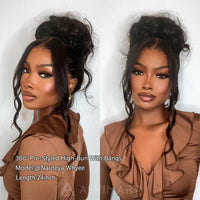 Pre-Styled Body Wave Ponytail with Bangs Face-Framing Invisi Strap 360 Skin Lace Frontal Bleached Knots Glueless Wig