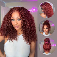 Reddish Brown Kinky Curly Invisi Strap Snug Fit 360 Melting Lace Frontal Bleached Knots Glueless Lace Wig