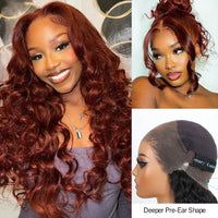 Upgrade Reddish Brown Layer Cut Body Wave Invisi Strap Laid Flat 360 Skin Lace Frontal Pre-Bleached Knots Put On & Go Wig