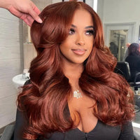 Upgrade Reddish Brown Layer Cut Body Wave Invisi Strap Laid Flat 360 Skin Lace Frontal Pre-Bleached Knots Put On & Go Wig