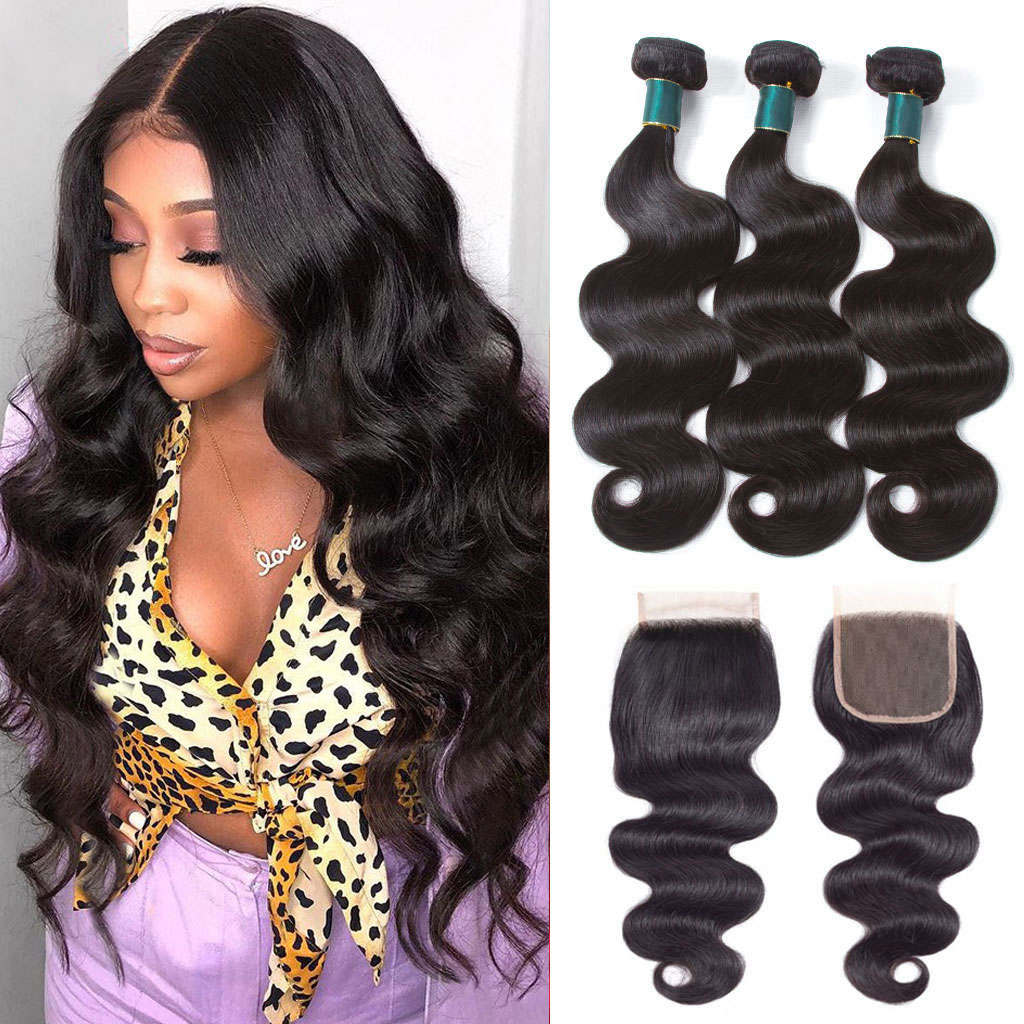 5x5 HD Lace Closure With Bundles Body Wave 12A Brazilian Virgin Human Hair Weave