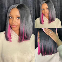 Peekboo Pink Highlight Wig Hidden Color Short Bob Silk 13x4 Transprant Lace Front Wig