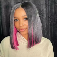 Peekboo Pink Highlight Wig Hidden Color Short Bob Silk 13x4 Transprant Lace Front Wig