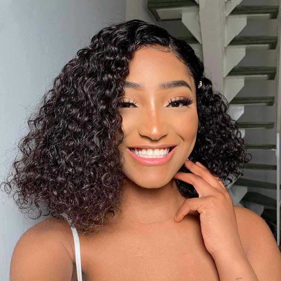 Short Bob Wigs Deep Wave 13x4 Transparent Lace Front Human Hair Wigs