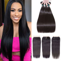 4*4 Lace Closure With Bundles Silky Straight 10A Virgin Human Hair Weave