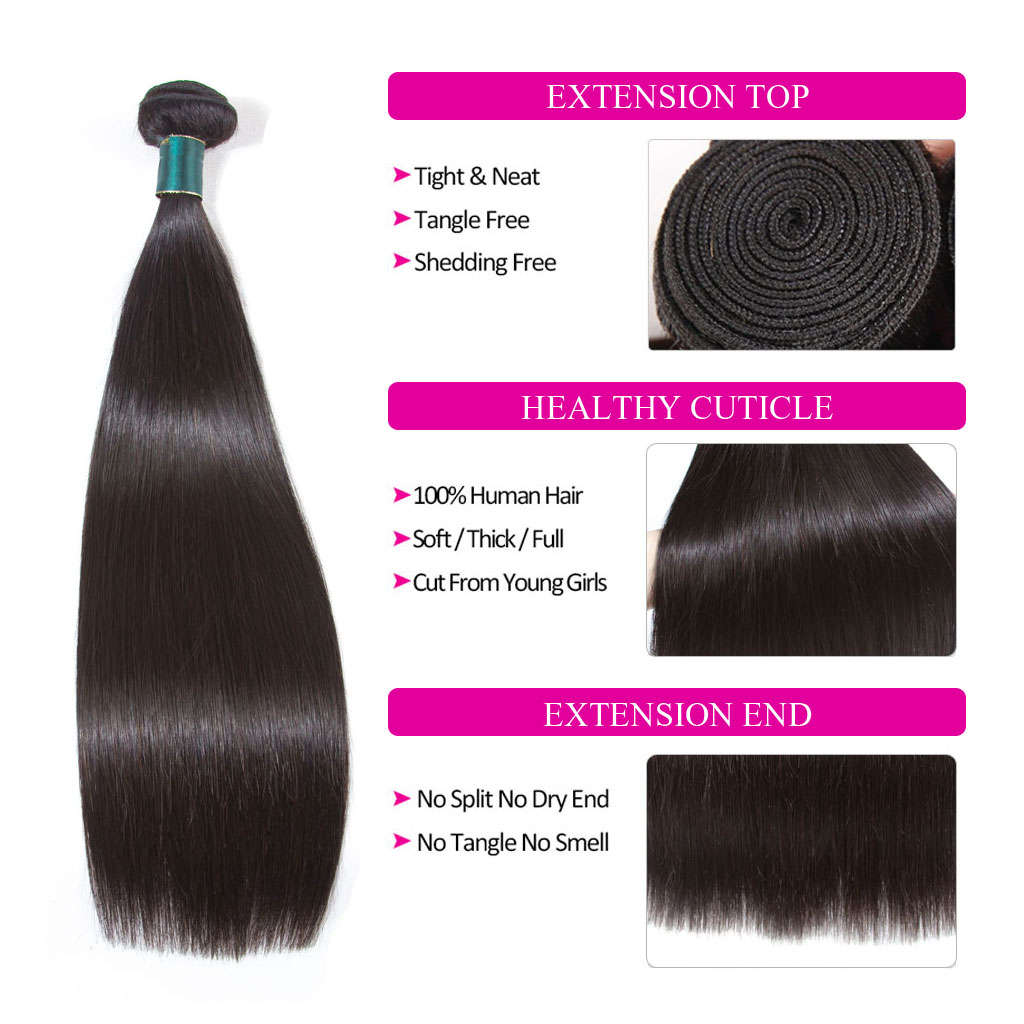 KissLove Grade 10A 1/3/4 Bundles Bone Straight Human Hair Weave Bundles