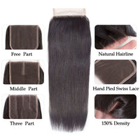 4*4 Lace Closure With Bundles Silky Straight 10A Virgin Human Hair Weave