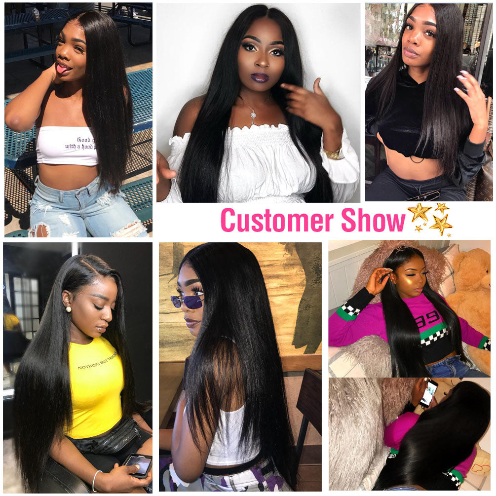 Brazilian Straight Hair 3 Bundles With 13*4 HD Lace Frontal 10A Virgin Human Hair Weave