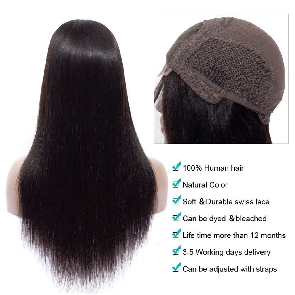 4*4 Transparent Lace Closure Wig Glueless Brazilian Straight Virgin Human Hair Wigs