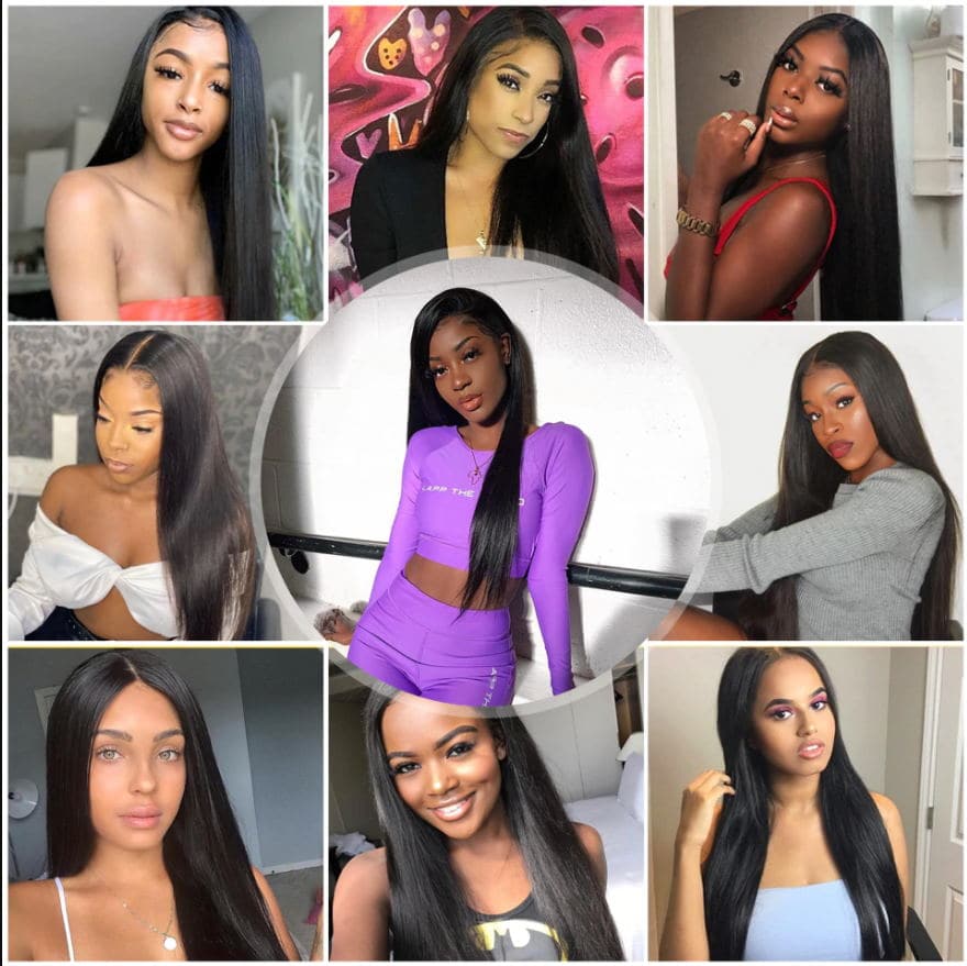 4*4 Transparent Lace Closure Wig Glueless Brazilian Straight Virgin Human Hair Wigs