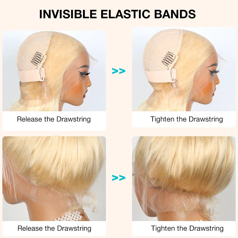 Ashimary Upgrade 360 Skin Lace Frontal with Invisi Strap Blonde 613 Layer Cut Body Wave Glueless Wig No Gel Needed Breathable Human Hair wig