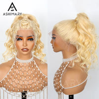 Ashimary Upgrade 360 Skin Lace Frontal with Invisi Strap Blonde 613 Layer Cut Body Wave Glueless Wig No Gel Needed Breathable Human Hair wig