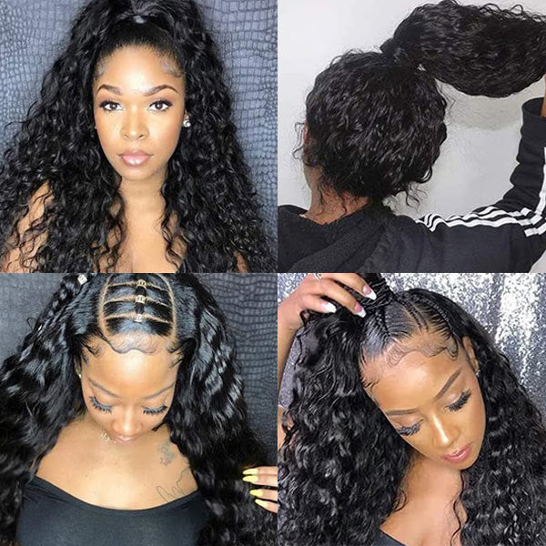 Full Lace Frontal Wigs 250% Density Water Wave Virgin Human Hair For Women