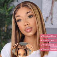 Wear & Go Highlights Bob Wig 4x4 5x5 4x6 13x4 Lace Wigs Straight Human Hair