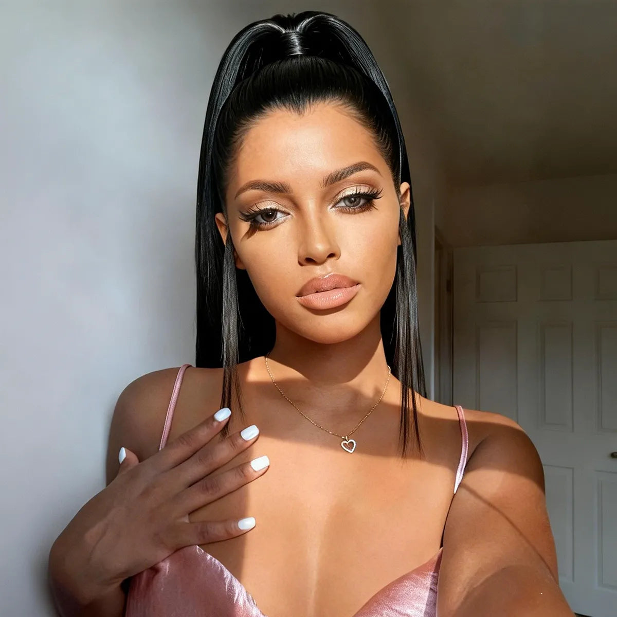 Pre-Styled Widows Peak Ponytail Wig Invisi Strap 360 Lace Wig Glueless Human Hair Yaki Straight Wigs