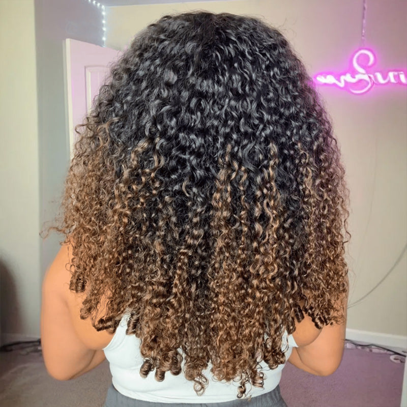 Burmese Curly Chestnut Brown Ombre Invisi Strap Snug Fit 360 Transparent Lace Frontal Bleached Knots Pre Cut Lace Wig Glueless Top Human Hair Wig