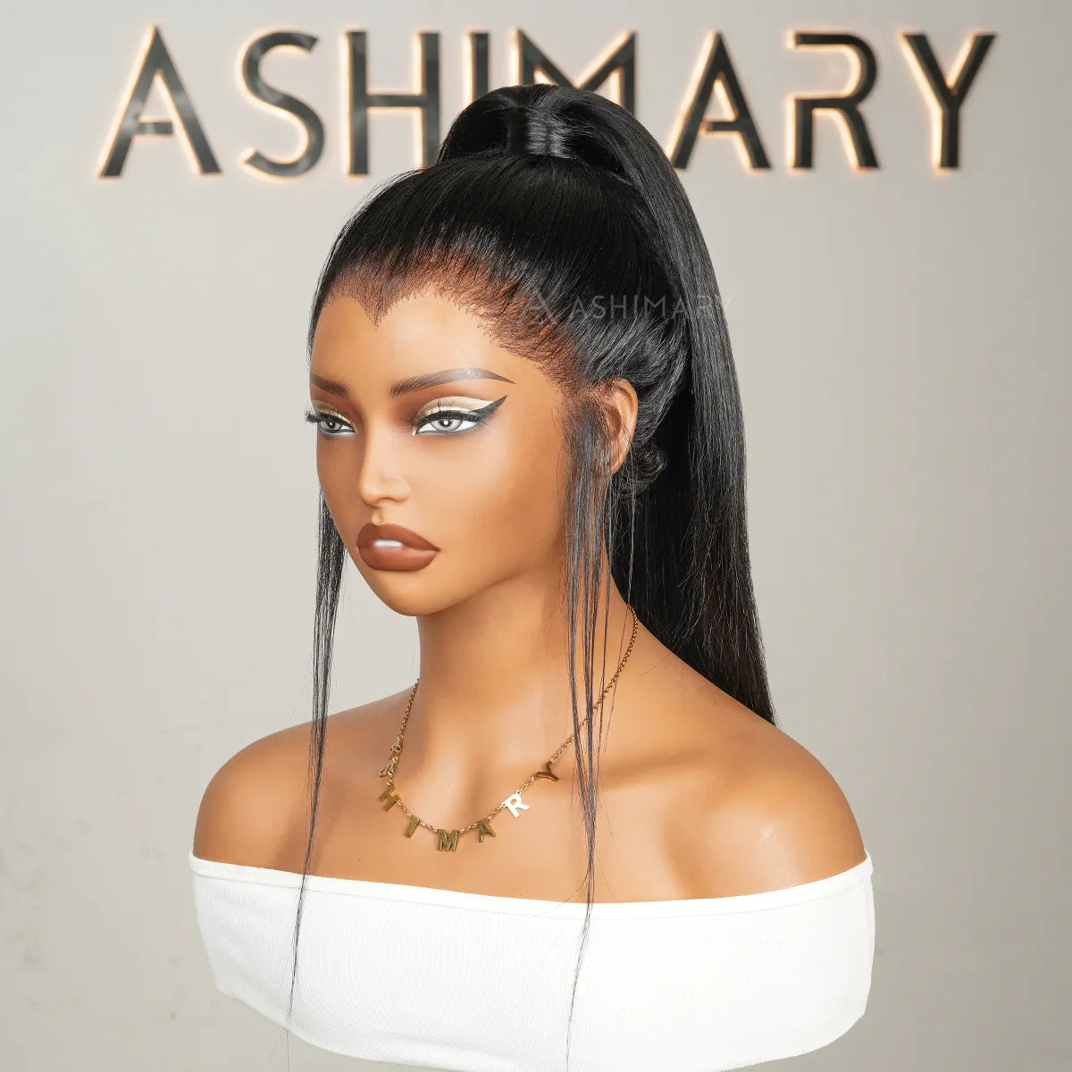 Pre-Styled Widows Peak Ponytail Wig Invisi Strap 360 Lace Wig Glueless Human Hair Yaki Straight Wigs